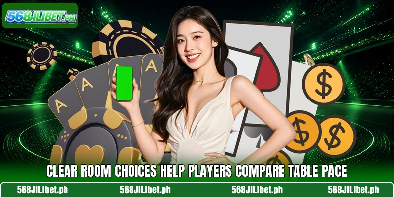 Clear room choices help players compare table pace