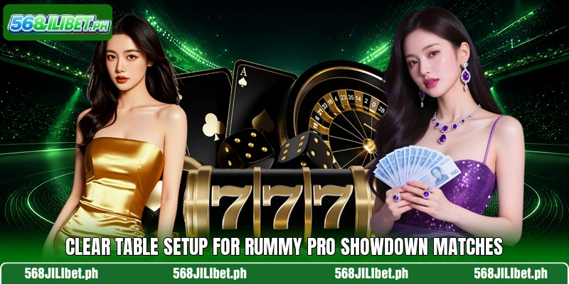 Clear table setup for Rummy Pro Showdown matches